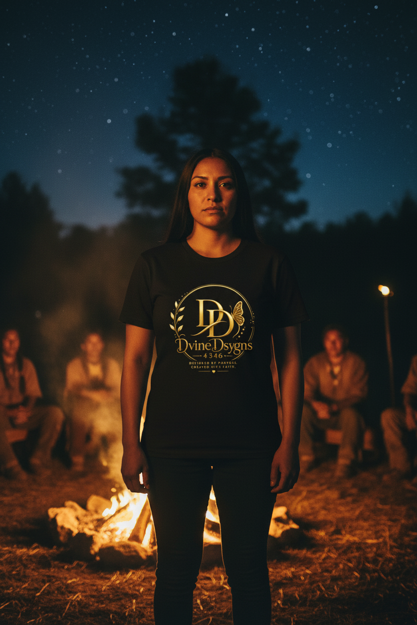 Native Woman at Campfire - Dvine Dsygns T-Shirt